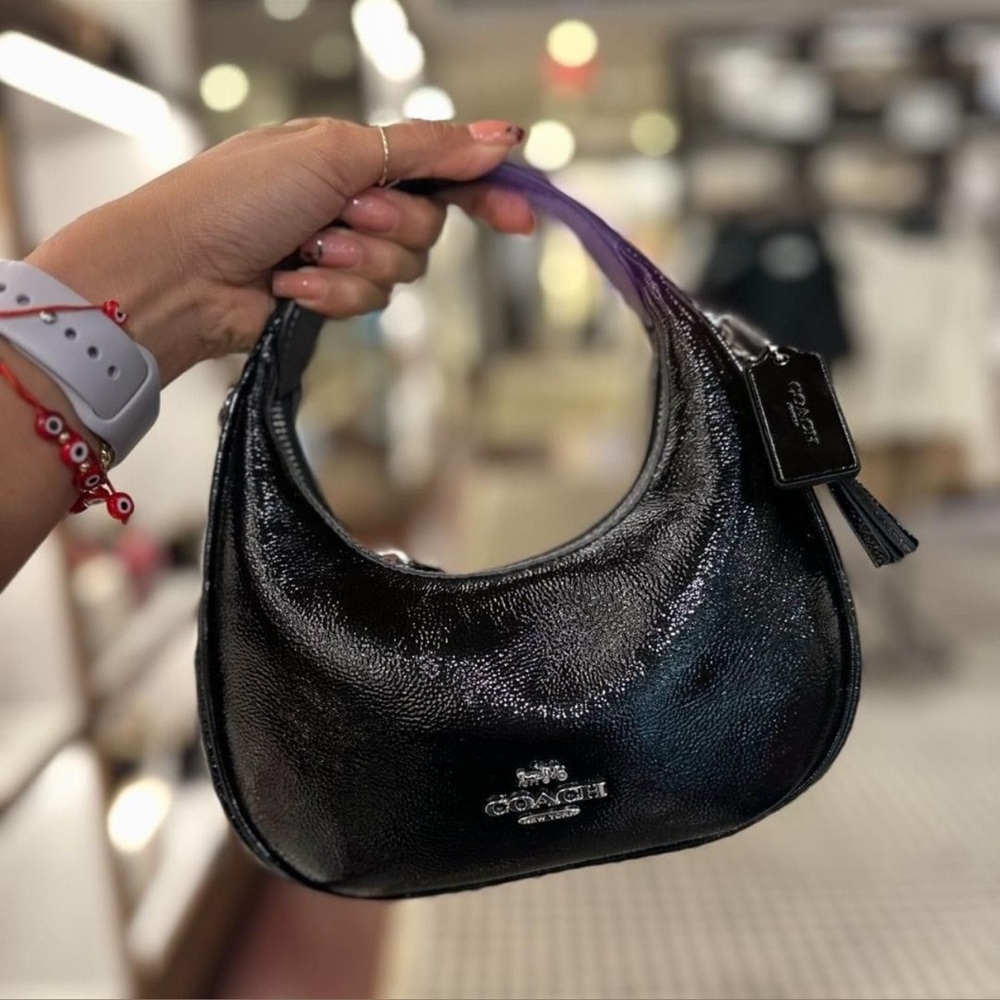 Coach Black Leather Hobo Bag with Silver Chain